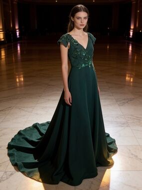Janique by KB Y734 emerald green embellished gown size 4 that can fit up to an 8